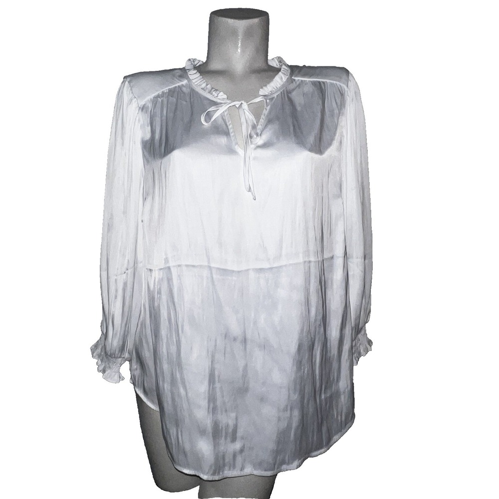 New Rachel Zoe White Ruffle Neck Tie Front Long Sleeve Blouse Top Plus Size 1X